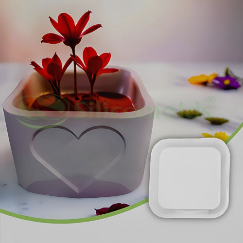 SILICOMOLDS -Square Planter Mold - 4" X 4" X 3" Hgt - With Heart Shape-URP312PM